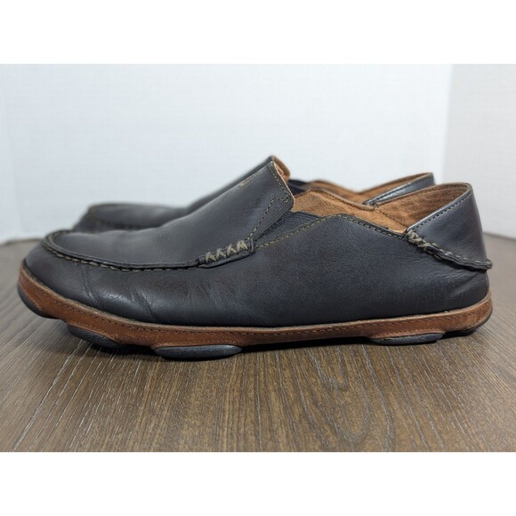 OluKai Moloa Slip On Leather Loafers Shoes Mens 10 Black Comfort Casual Logo main image 9